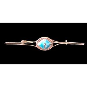 Antique Sterling Silver Blue Guilloche C Clasp Bar Pin Brooch Jewelry Edwardian